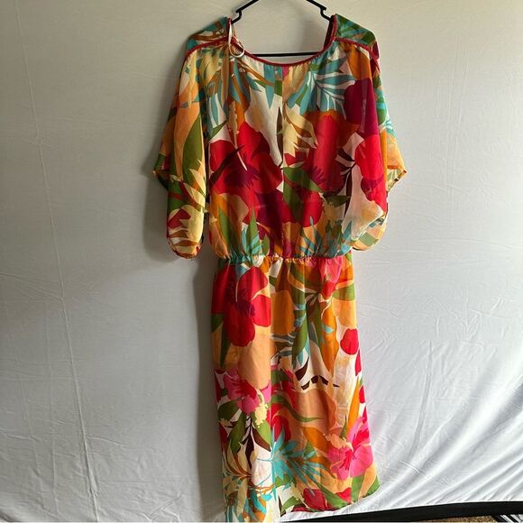 TROPICAL MULTI-COLOR COVER-UP DRESS W/ HIGH FRONT SPLIT - Picture 4 of 4